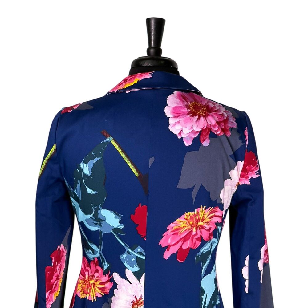 Banana Republic Womens 4P Floral Blazer Blue Pink Cotton Stretch Career Jacket - Picture 8 of 10